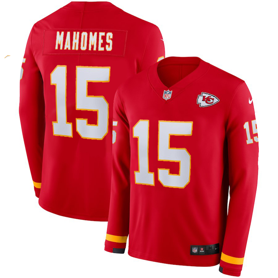 Men Kansas City Chiefs #15 Mahomes red Limited NFL Nike Therma Long Sleeve Jersey->oakland raiders->NFL Jersey